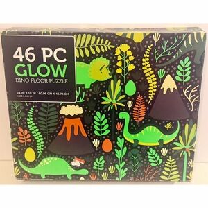 46 Pc Glow In The Dark Dinosaur Floor Puzzle Large Kids Educational Dino Toy 2ft